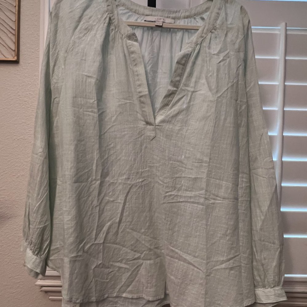 NWOT LOFT  Sheer Mint Striped Long Sleeve Pullover Tunic XXL